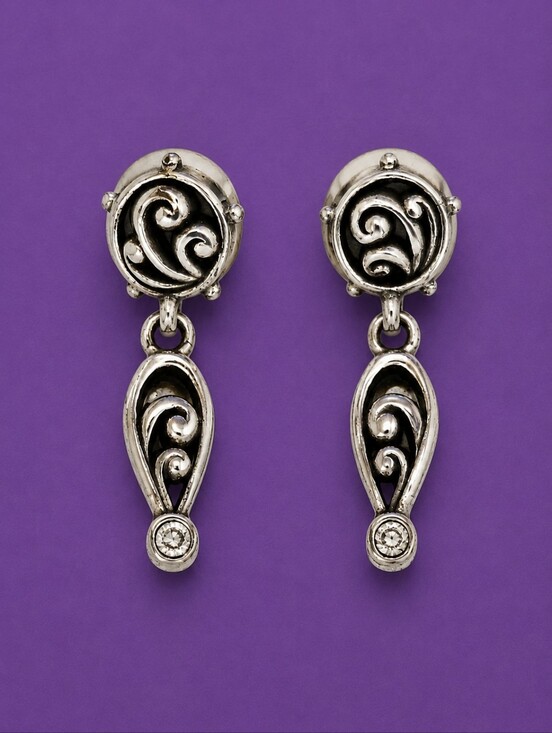 Brighton Jewelry - BRIGHTON Silver Crystal Swirl Dangle Drop Earrings